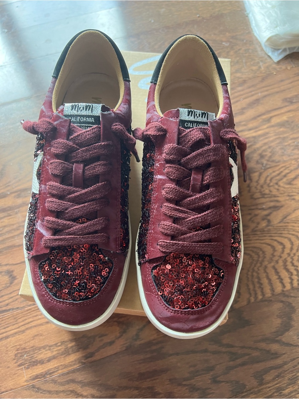 Mi.iM Burgundy Sequin Lace-Up Women's Sneakers